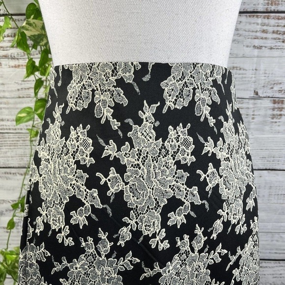 Lucie Lucie Skirt size Large Black Ivory Floral Jersey Slinky Lace Pencil Slim - Picture 4 of 11